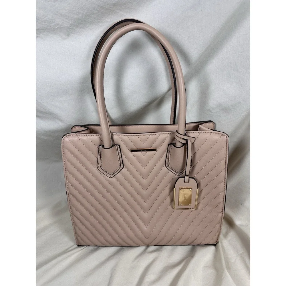 ALDO Blush Pink Quilted Tote Satchel Bag‎ Gold Hardware Chain Strap